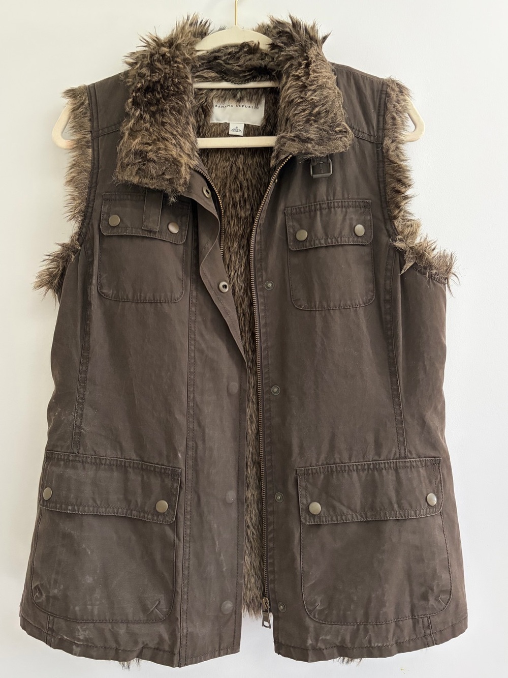 Banana Republic Brown Faux-Fur Trim Utility Vest